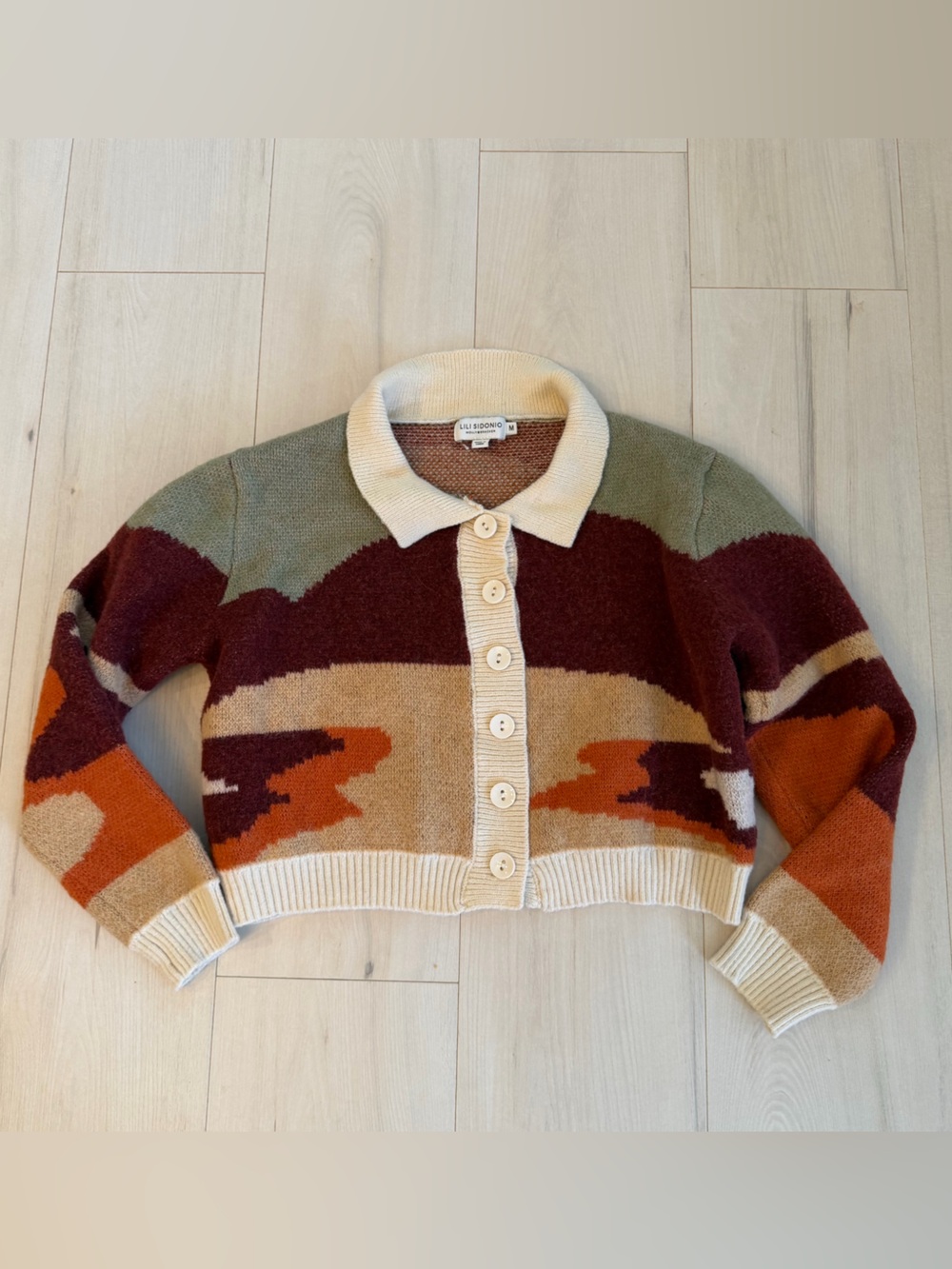 Lili Sidonio Cropped Geometric Knit Cardigan - Picture 1 of 3